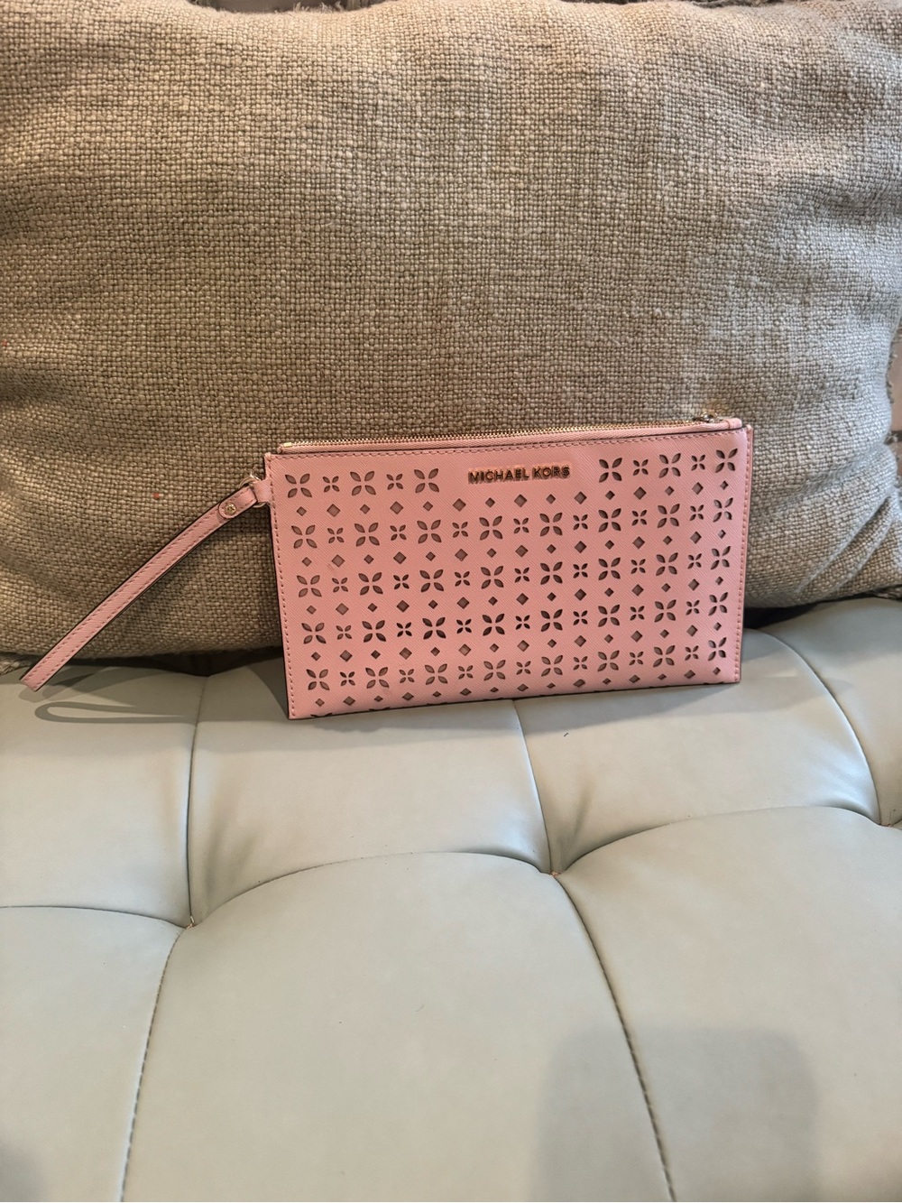 Michael Kors Blush Pink Perforated Wristlet Clutch